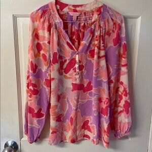 Lilly Pulitzer Elsa Silk Pink Floral Blouse women’s size S